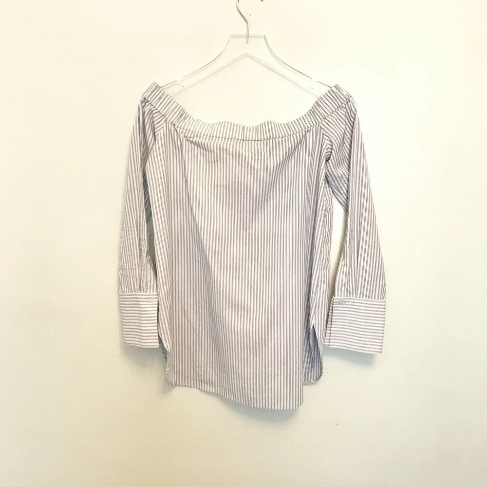 Drew Blue/White Off Shoulder Cotton Button Up Sz S